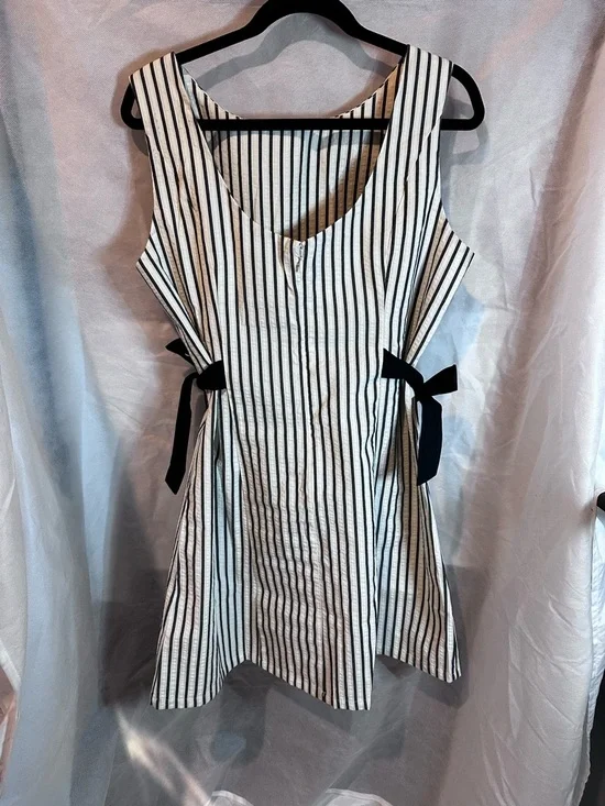 wild fable Black and White Vertical Stripe Mini Dress with Side Ties - Picture 3 of 6